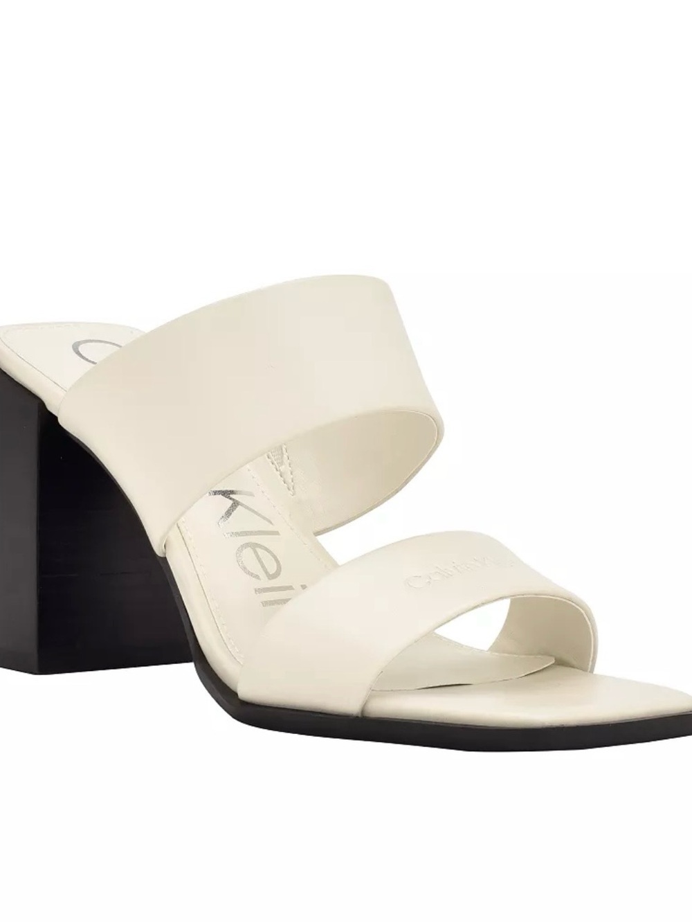 Calvin Klein Tara Ivory Leather Block Heel Sandals Size 8
